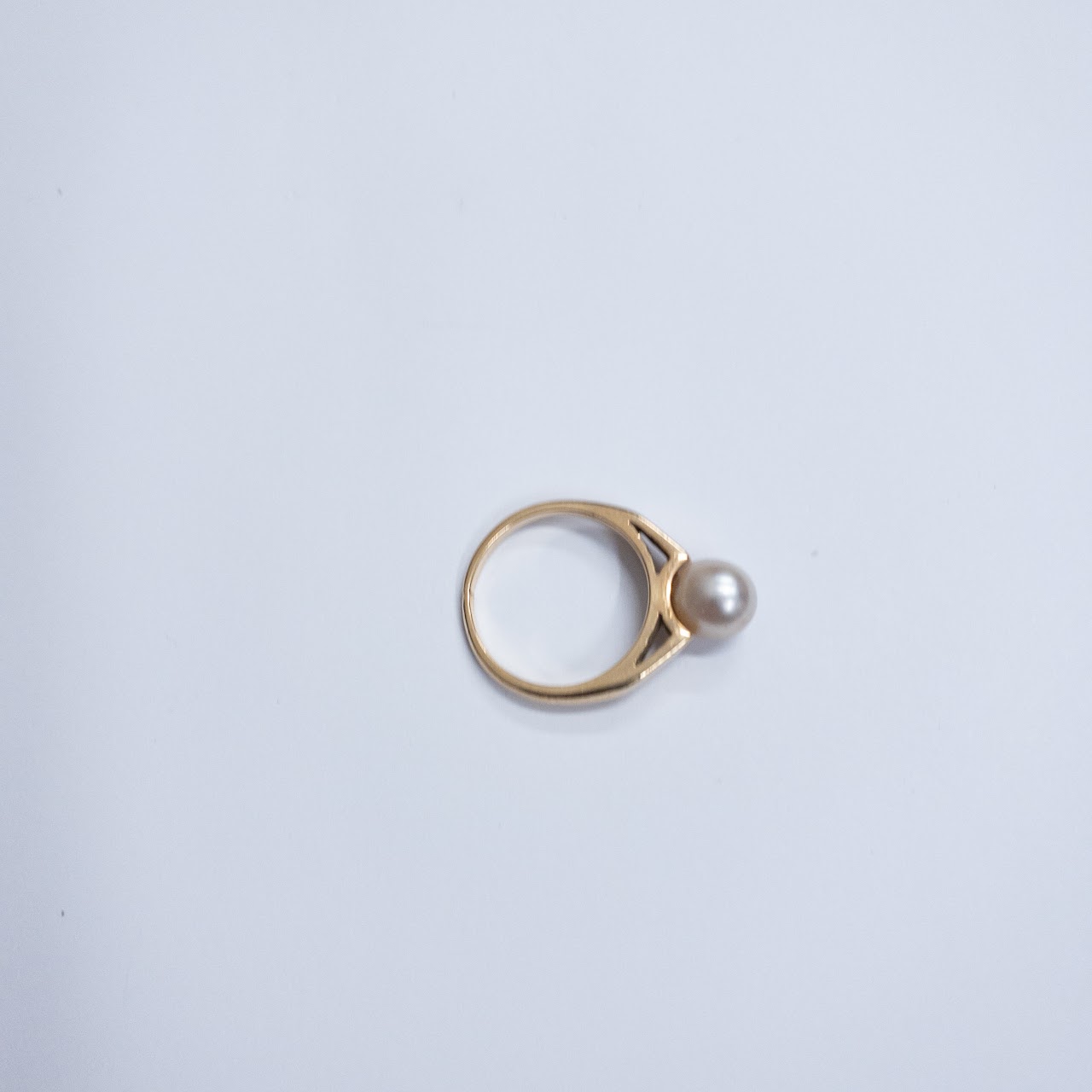 14K Gold Modernist Ring with Single Pearl Setting