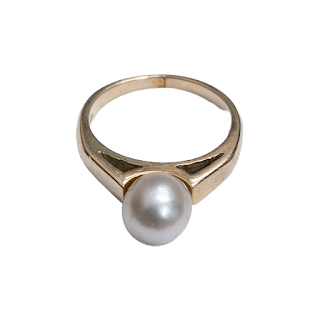 14K Gold Modernist Ring with Single Pearl Setting