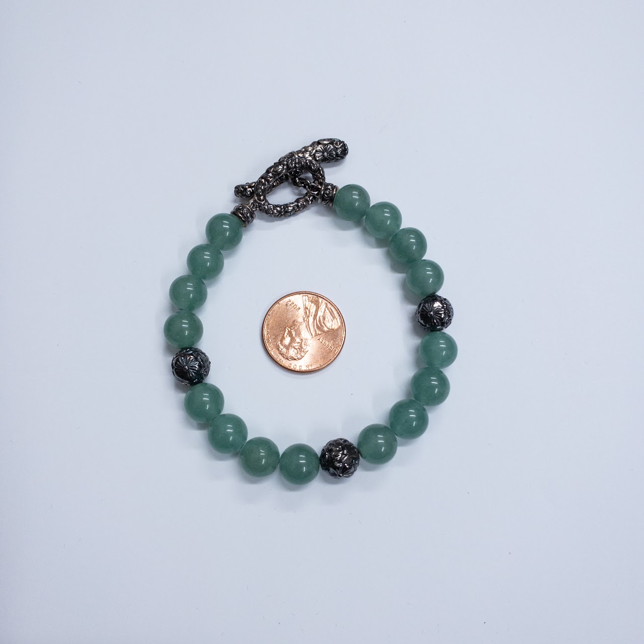 JAI Sterling Silver and Green Agate Bracelet