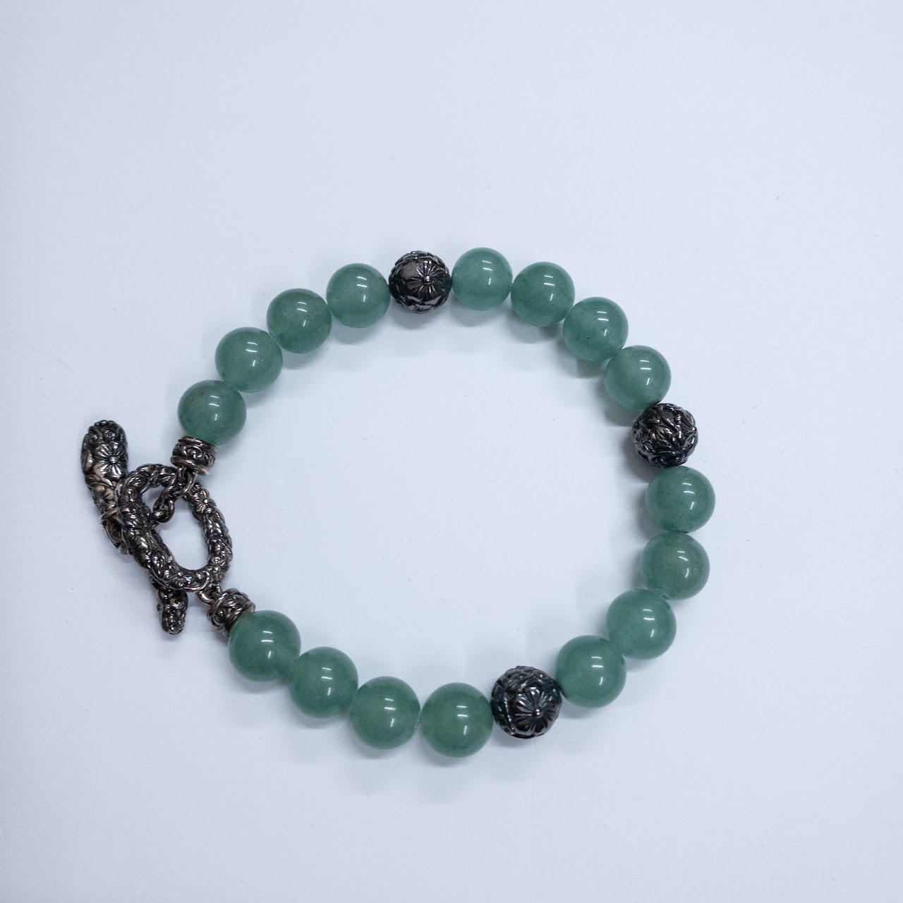 JAI Sterling Silver and Green Agate Bracelet