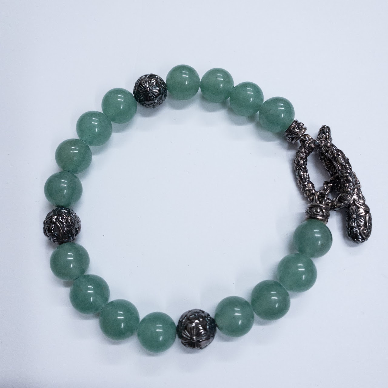 JAI Sterling Silver and Green Agate Bracelet