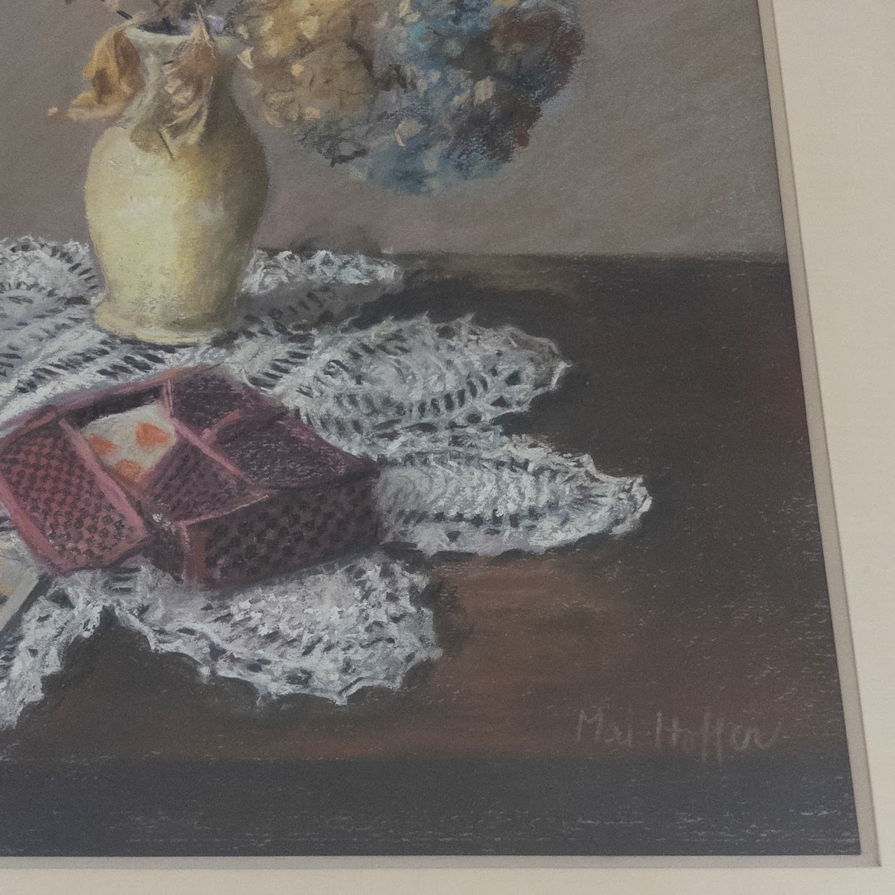 Mai Hoffer Signed Still Life With Cards Oil Pastel