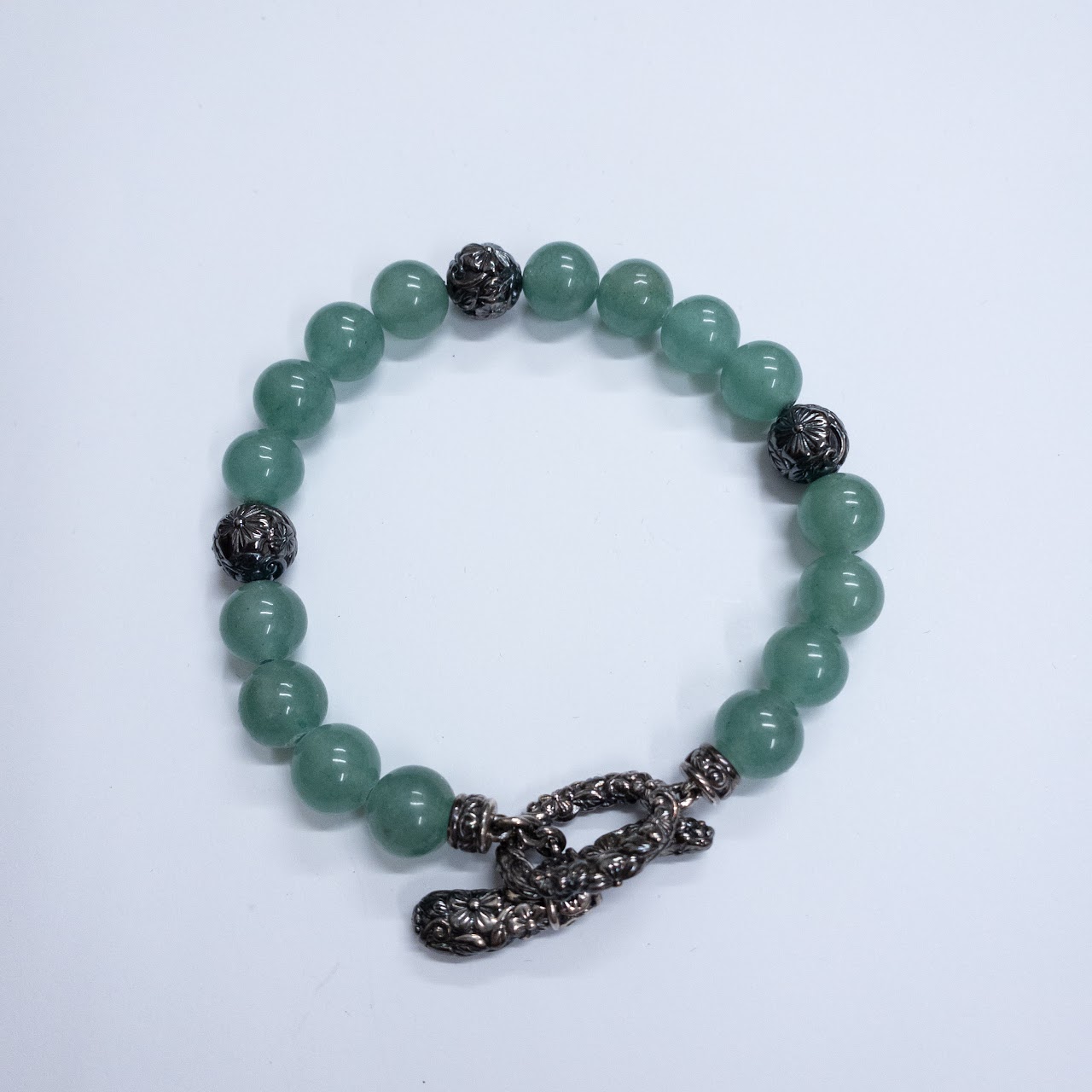 JAI Sterling Silver and Green Agate Bracelet