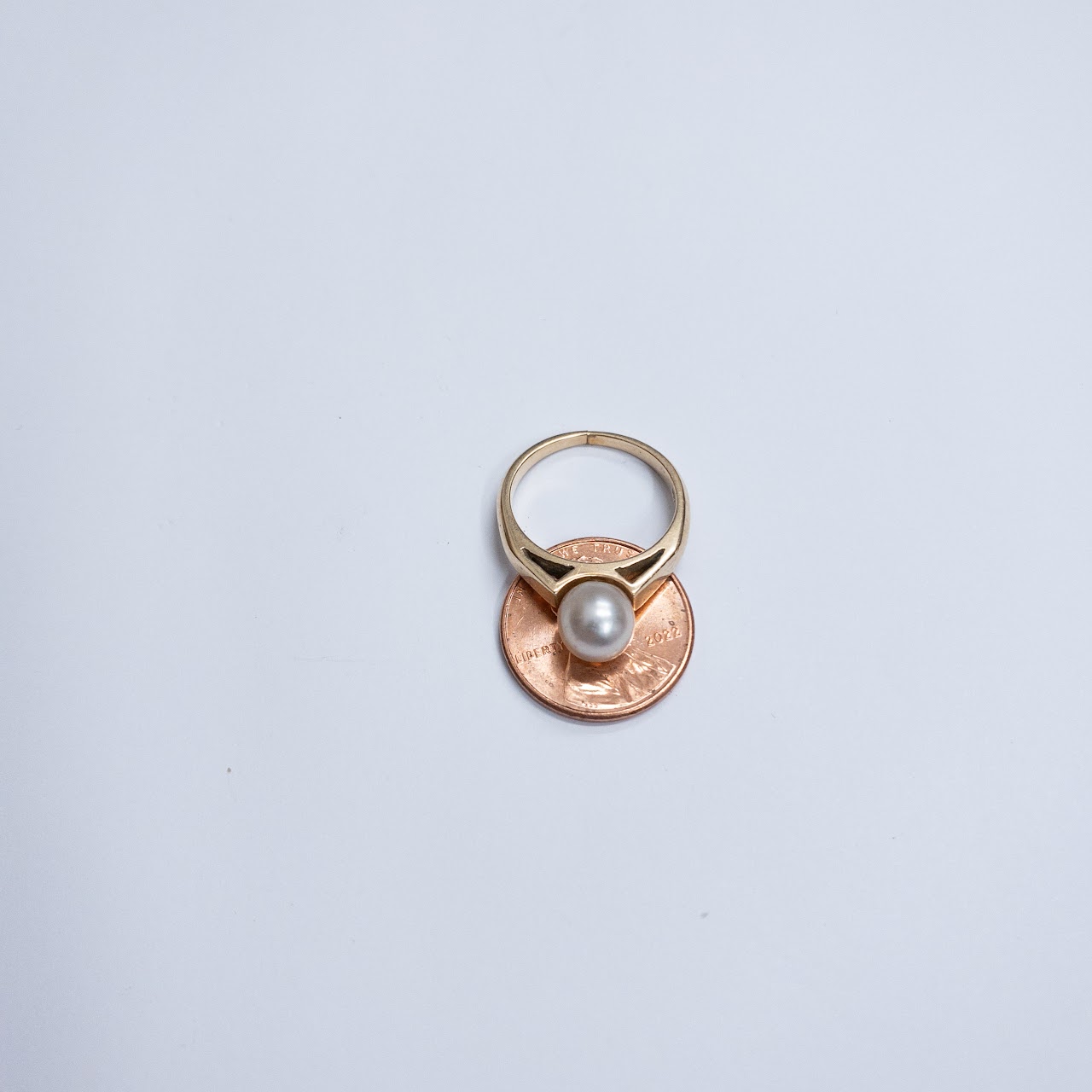 14K Gold Modernist Ring with Single Pearl Setting