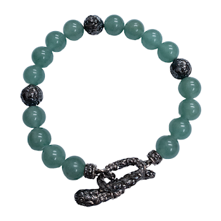 JAI Sterling Silver and Green Agate Bracelet