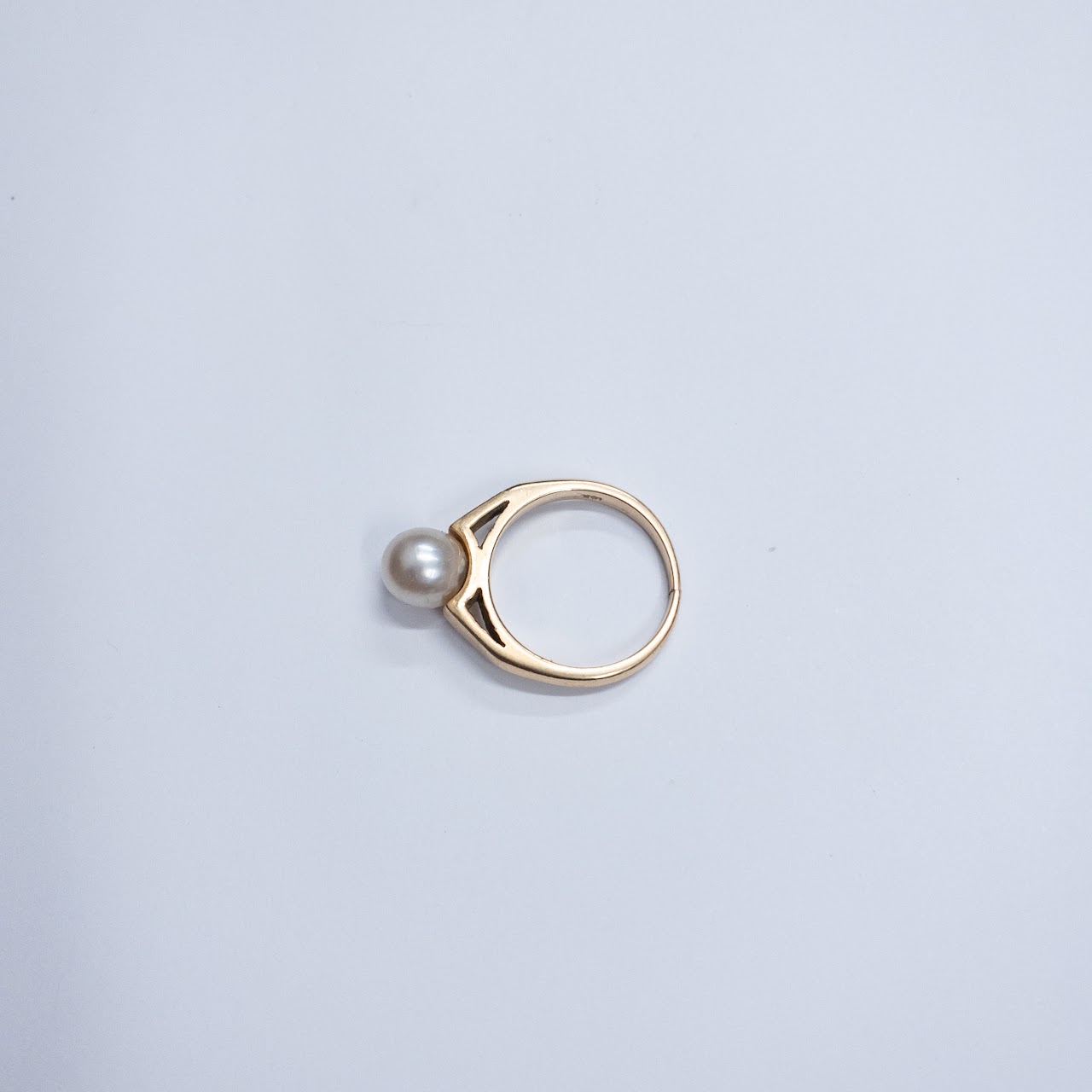 14K Gold Modernist Ring with Single Pearl Setting