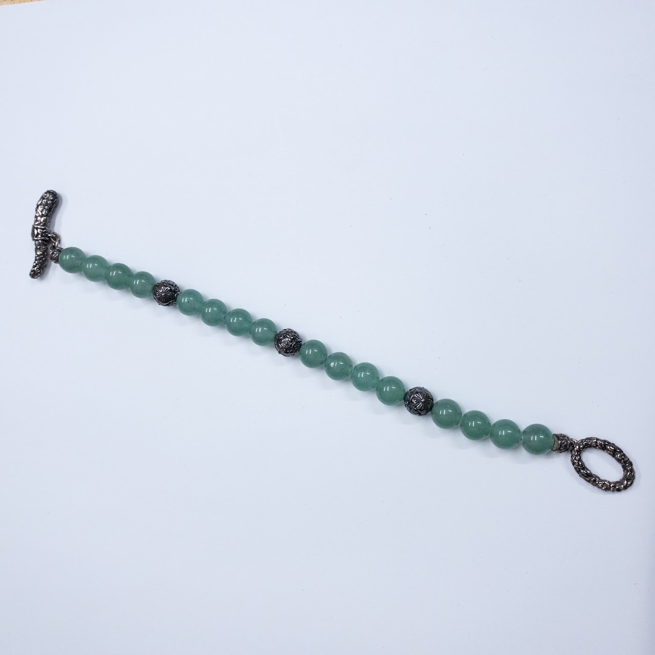 JAI Sterling Silver and Green Agate Bracelet