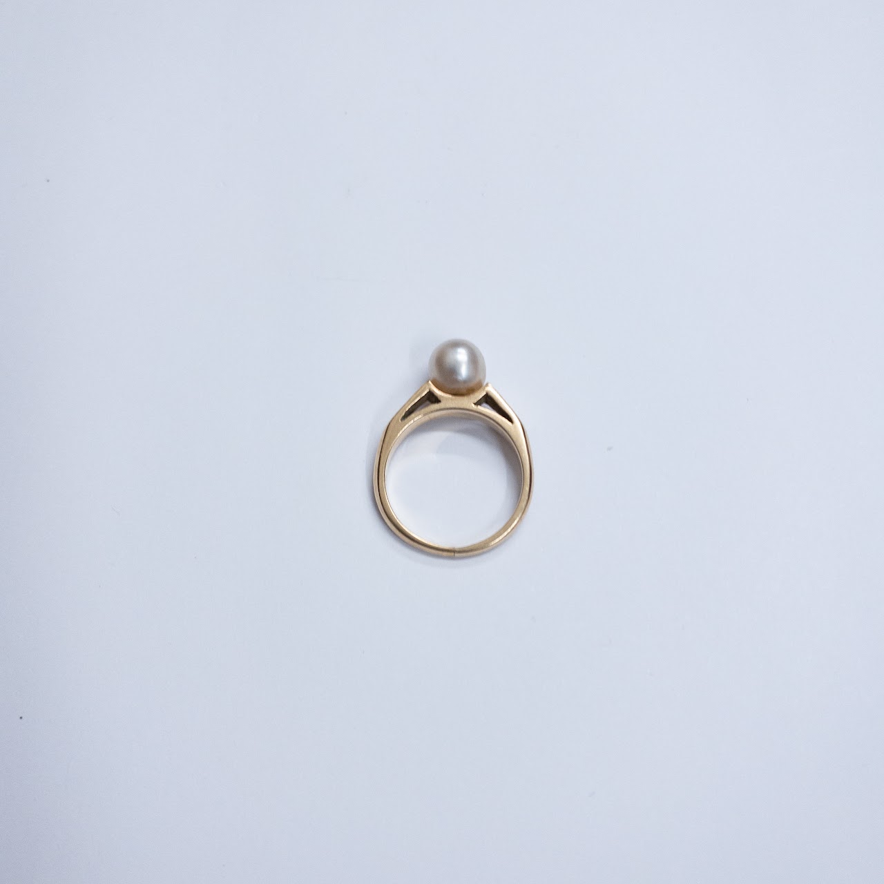 14K Gold Modernist Ring with Single Pearl Setting