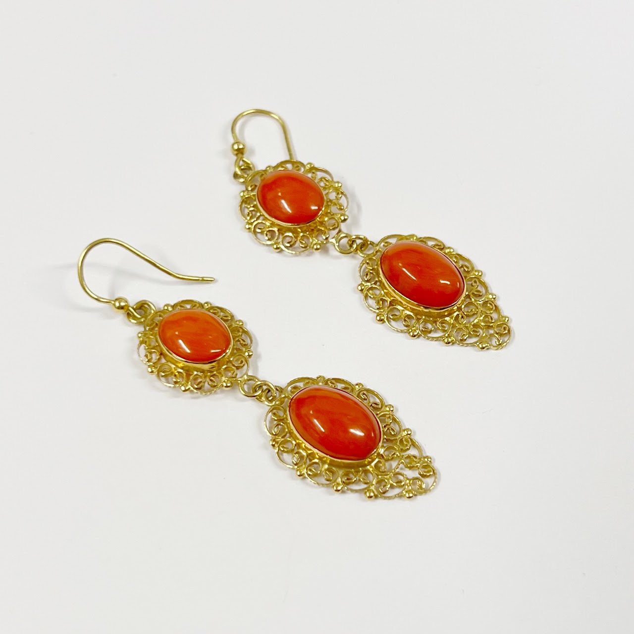 18K Gold Coral Drop Earrings