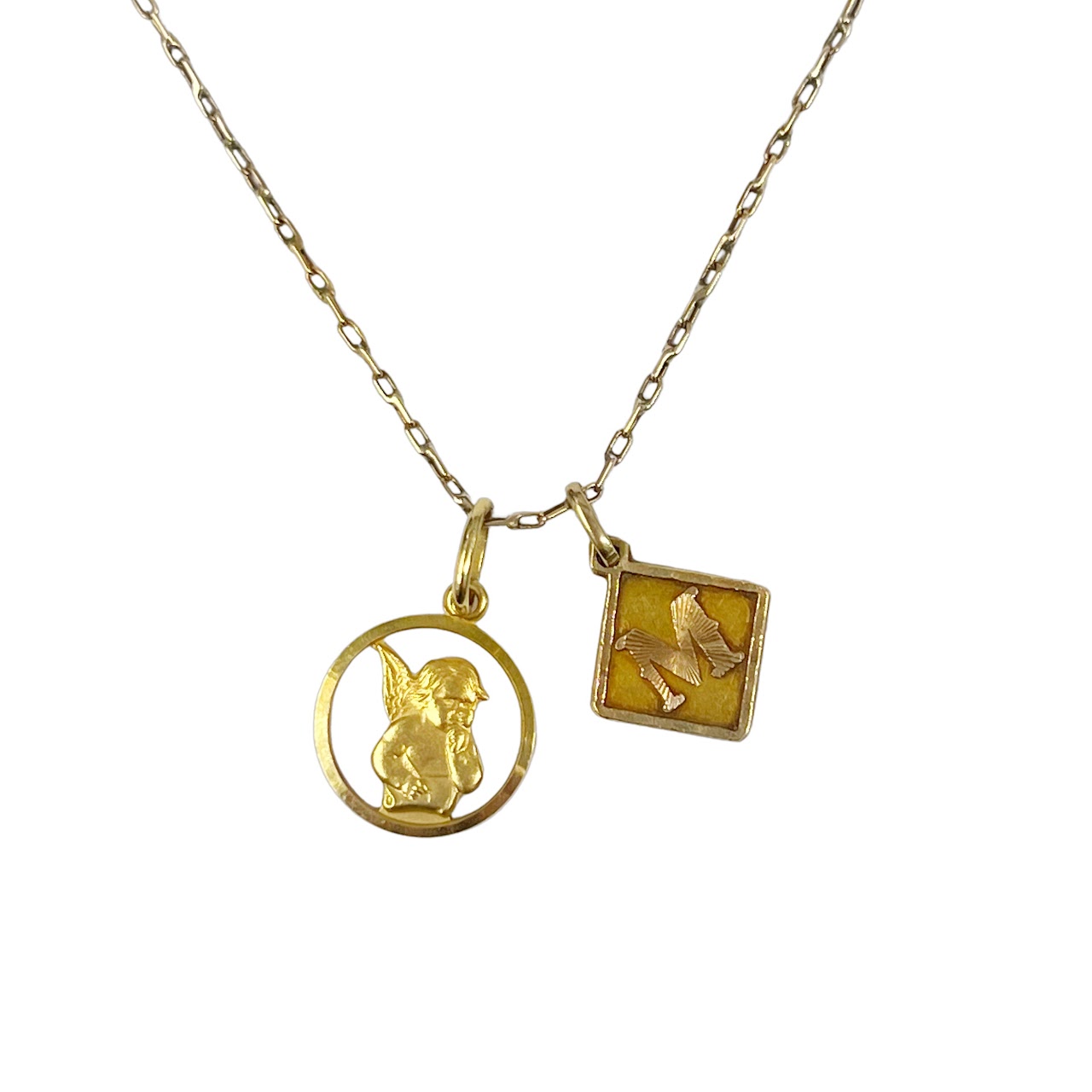 14K Gold Cherub & 'M' Pendant Necklace