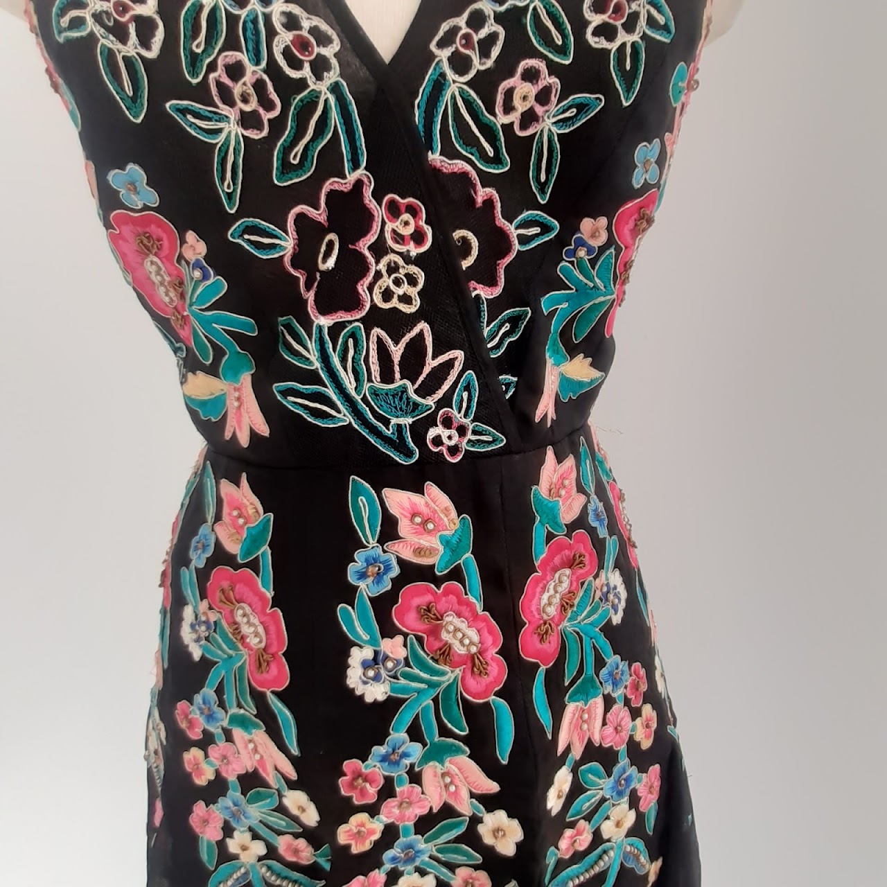 Dennis Basso Embroidered Floral Gown