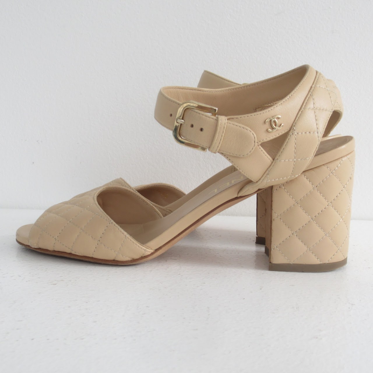 Chanel Quilted Beige Leather Sandals