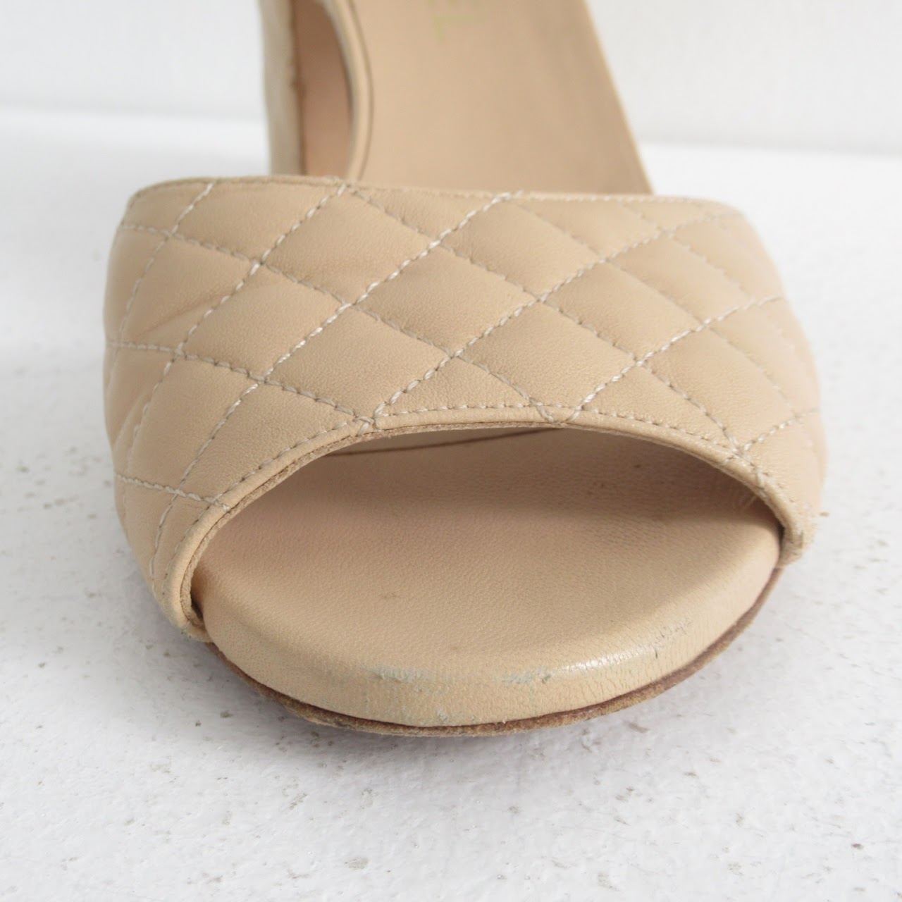 Chanel Quilted Beige Leather Sandals