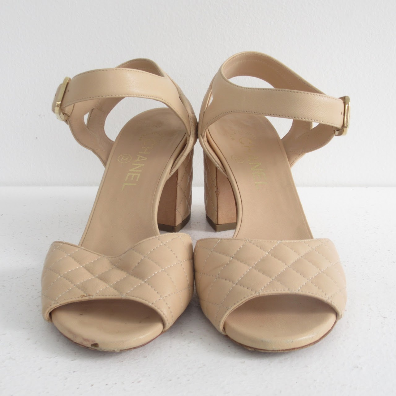 Chanel Quilted Beige Leather Sandals