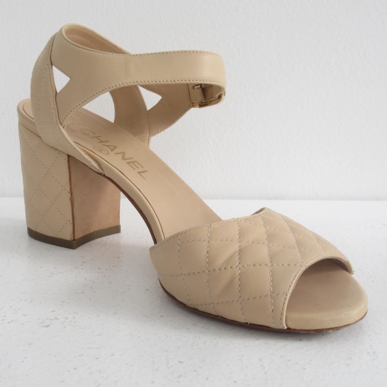 Chanel Quilted Beige Leather Sandals