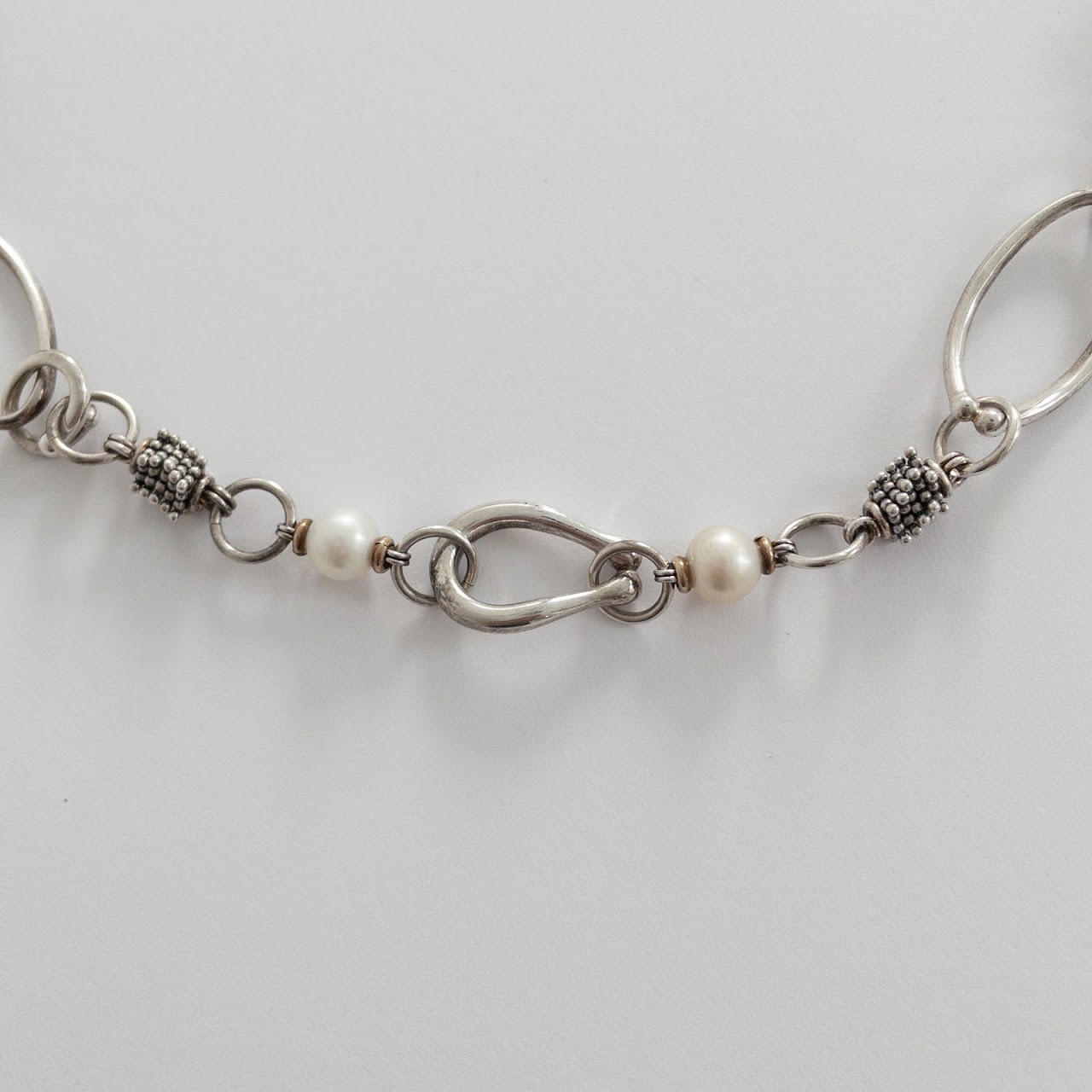 Michael Dawkins Sterling Silver, 14K Gold, and Pearl Necklace