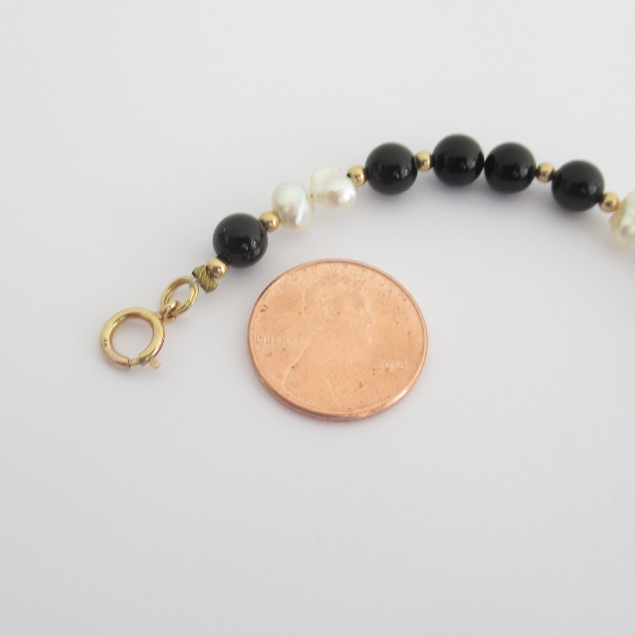 14K Gold, Onyx & Freshwater Pearl Bracelet