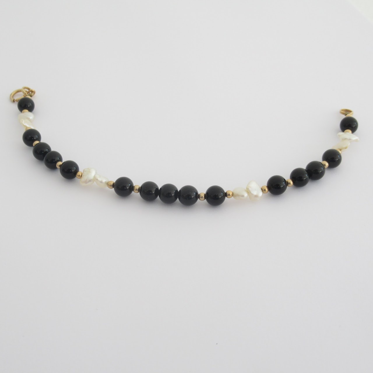 14K Gold, Onyx & Freshwater Pearl Bracelet