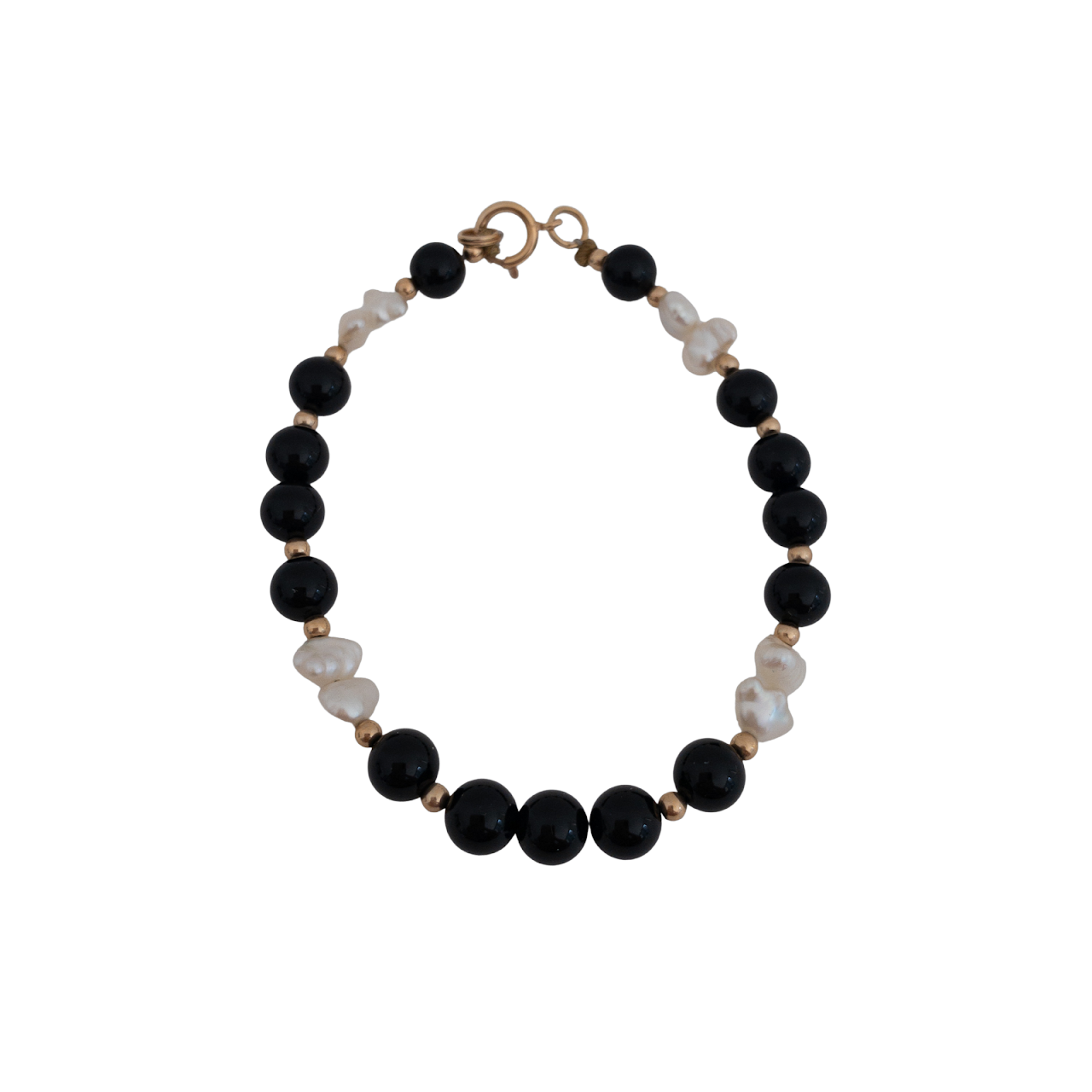 14K Gold, Onyx & Freshwater Pearl Bracelet