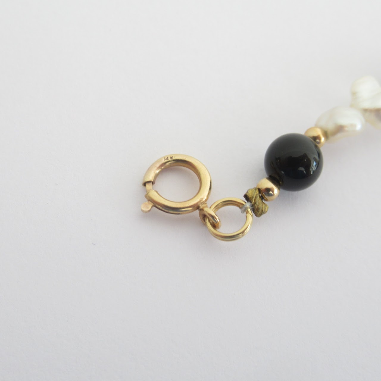 14K Gold, Onyx & Freshwater Pearl Bracelet