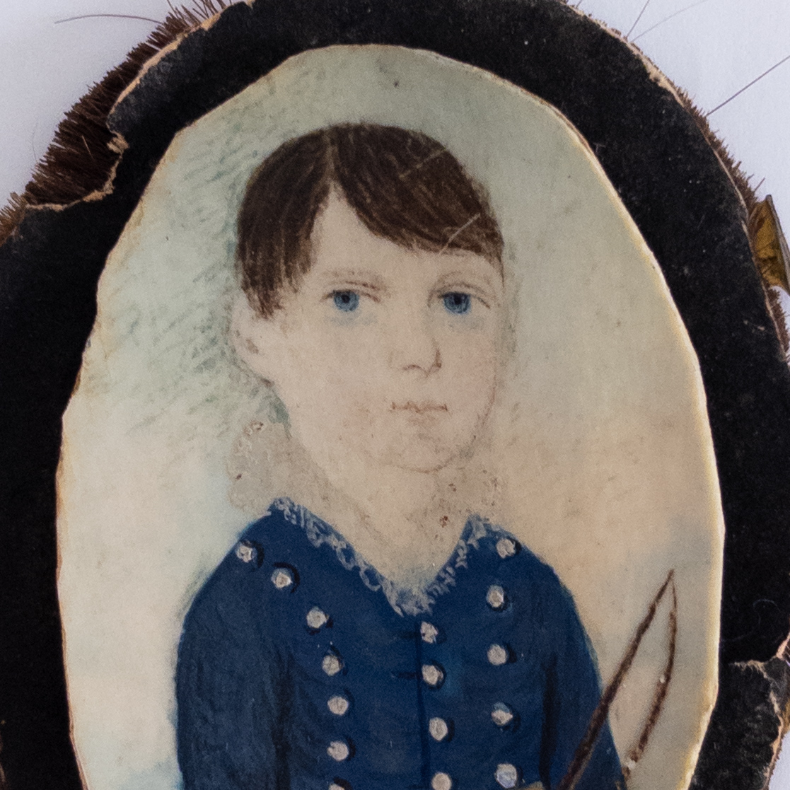Portrait of a Child Antique Miniature Gouache Painting