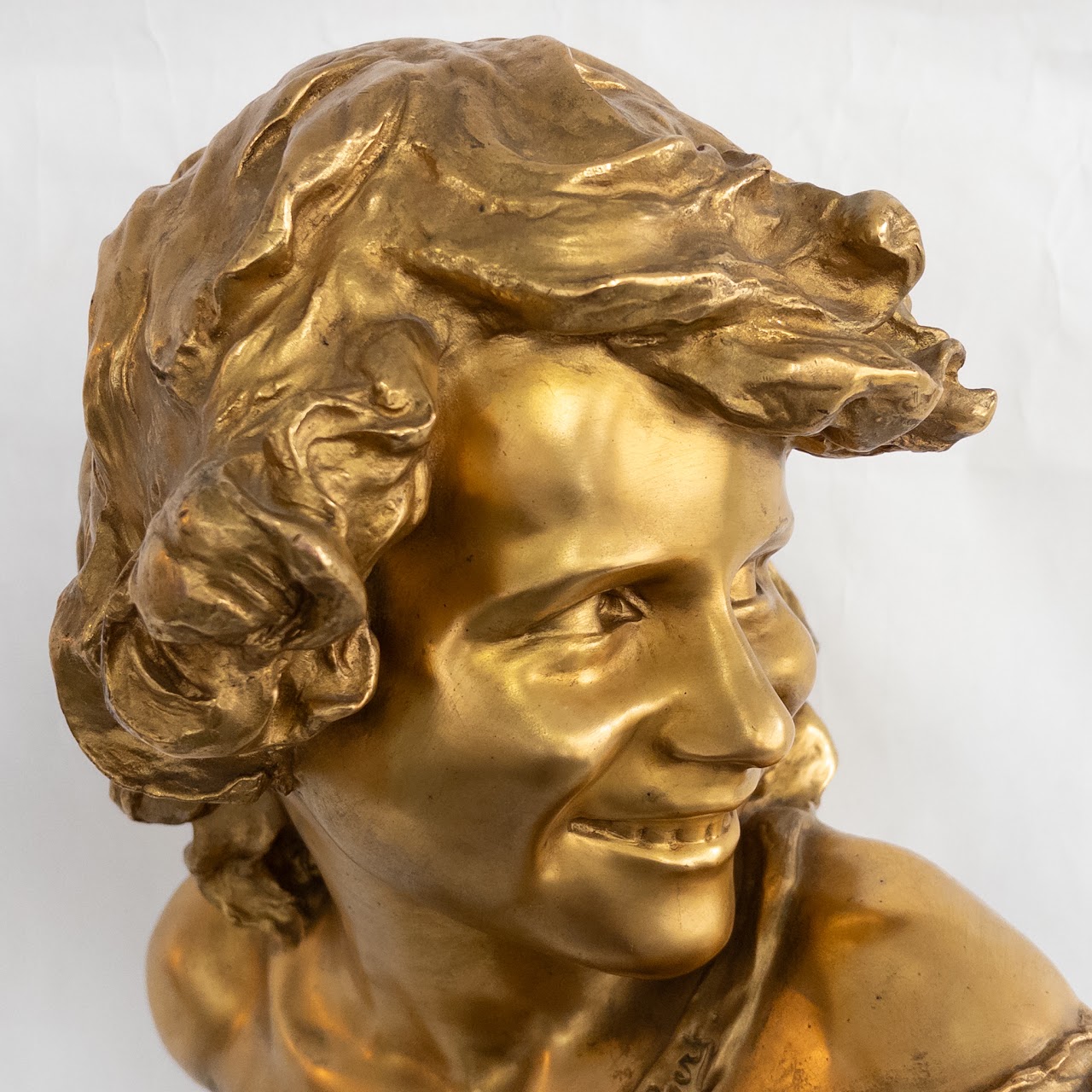 Jean Antoine Injalbert French Gilt Bronze and Marble Bust