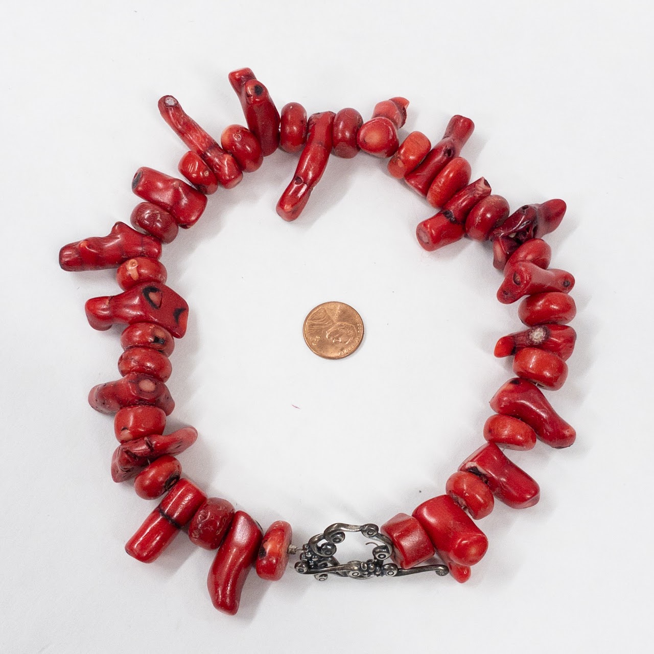 Red Coral and Sterling Silver Choker Necklace