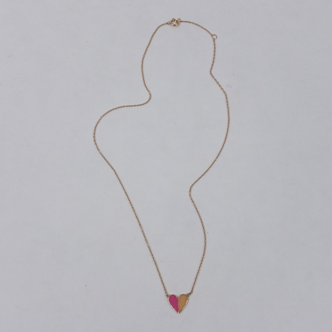 14K Gold and Enamel Heart Pendant Necklace