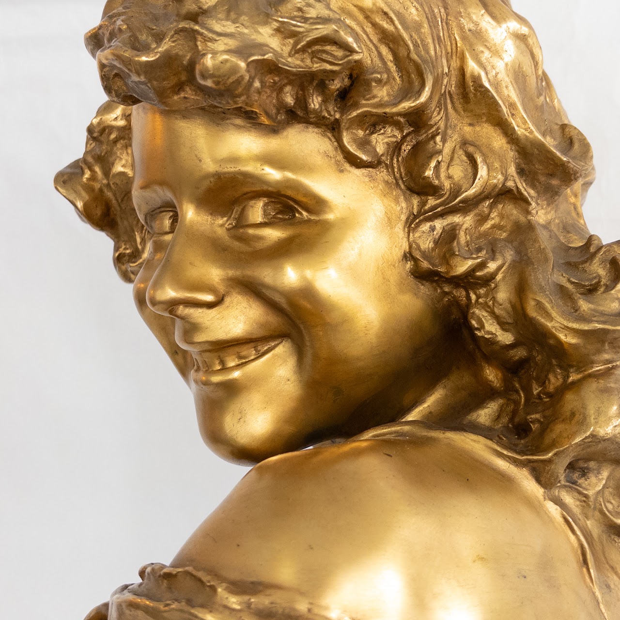 Jean Antoine Injalbert French Gilt Bronze and Marble Bust