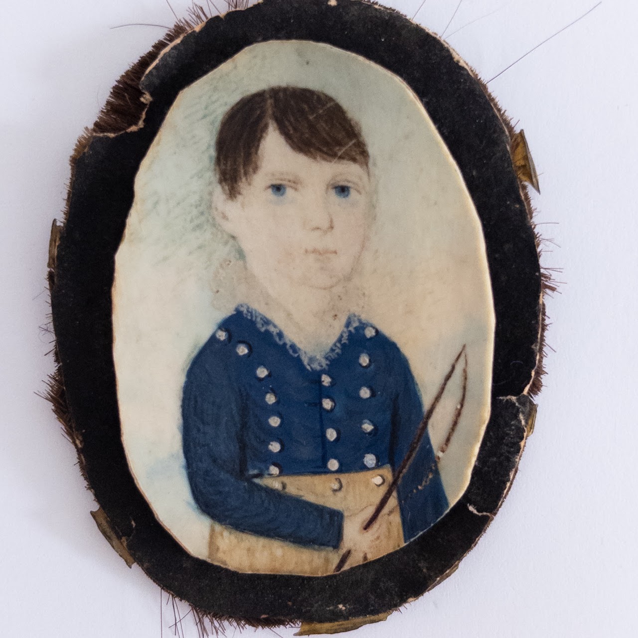 Portrait of a Child Antique Miniature Gouache Painting