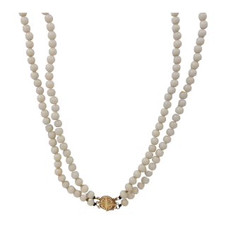 14K Gold and White Coral Double Strand Necklace