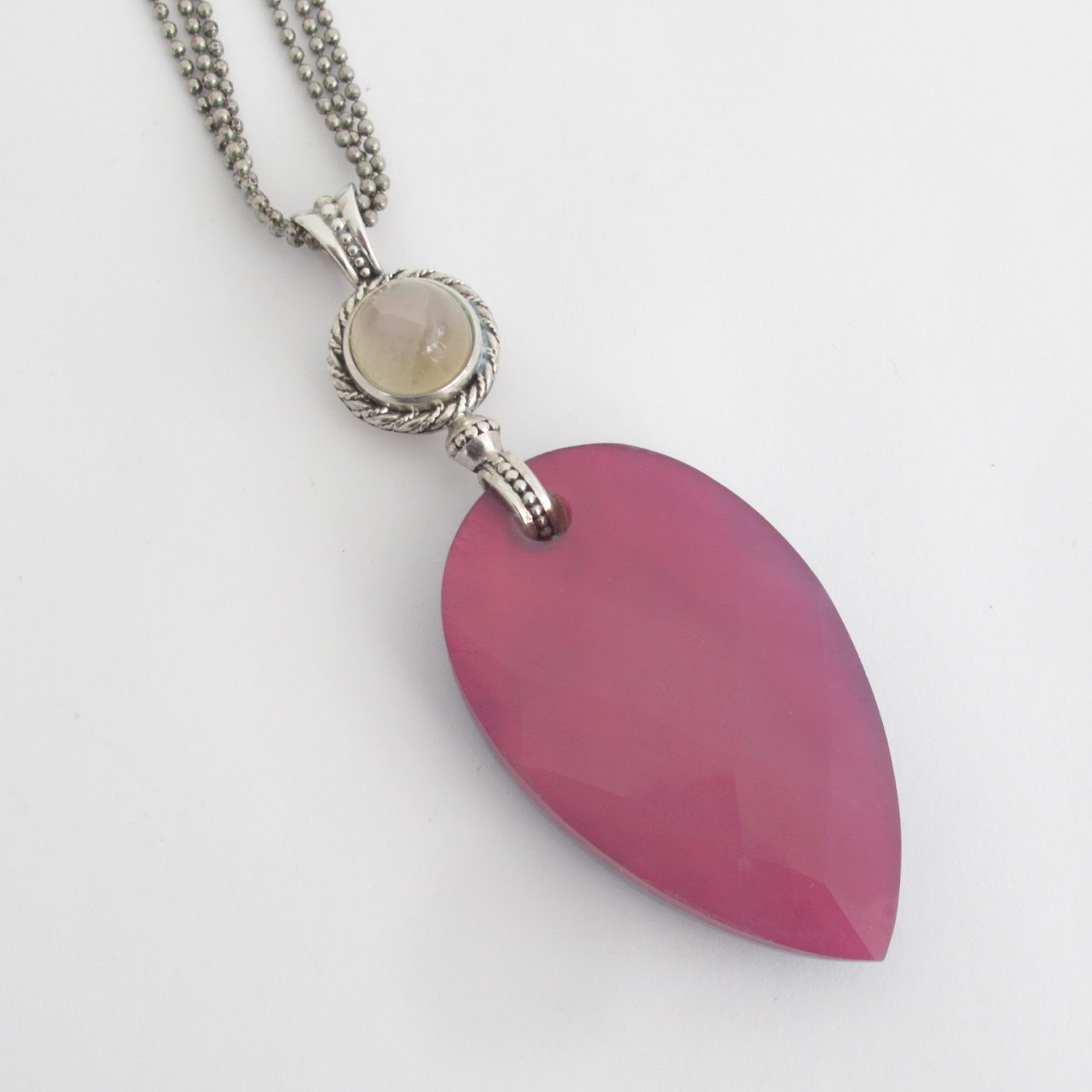 Sterling Silver & Pink Quartz Pendant Necklace