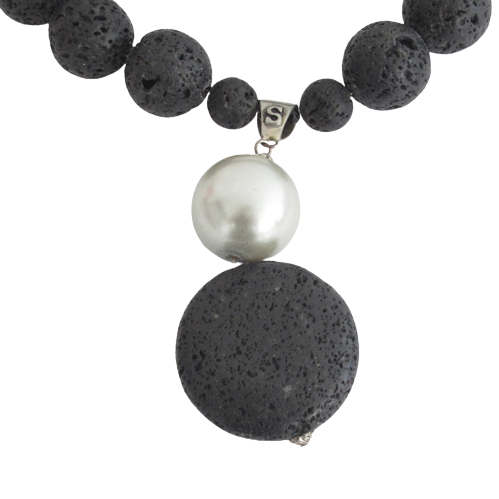 Sebastianella Sterling Silver & Black Lava Necklace