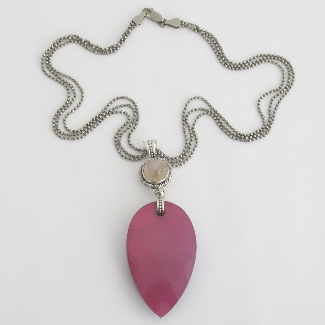 Sterling Silver & Pink Quartz Pendant Necklace