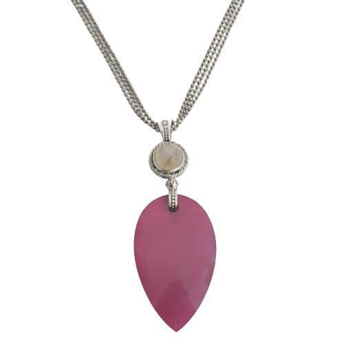 Sterling Silver & Pink Quartz Pendant Necklace