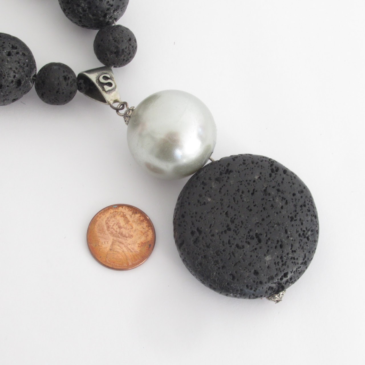 Sebastianella Sterling Silver & Black Lava Necklace