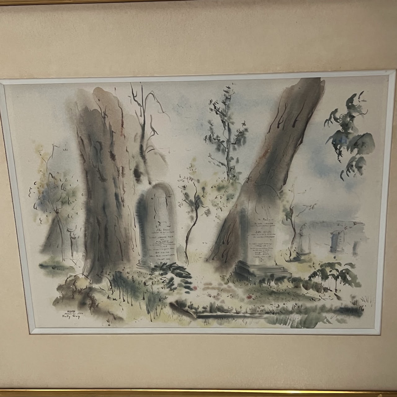 Betty Guy Signed Roman Cemetery Watercolor Painting