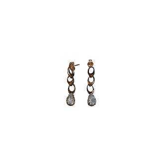 14K Gold & Clear Stone Teardrop Earrings