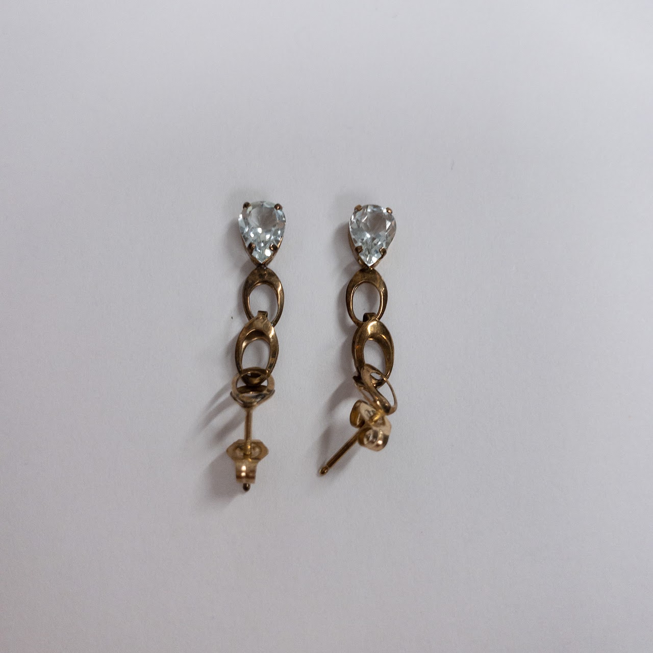 14K Gold & Clear Stone Teardrop Earrings