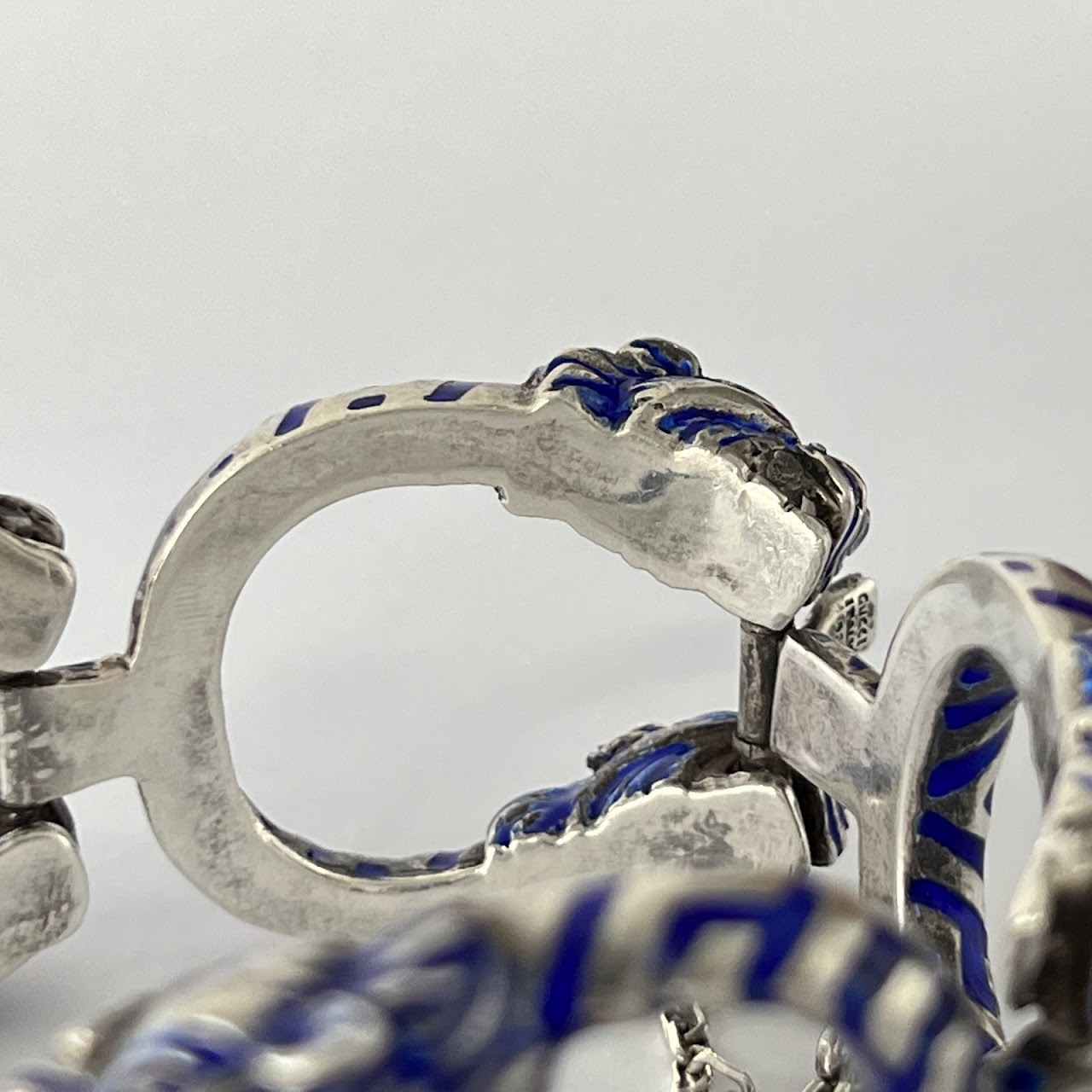 Gucci Vintage Sterling Silver and Enamel Tiger Horsebit Link Bracelet