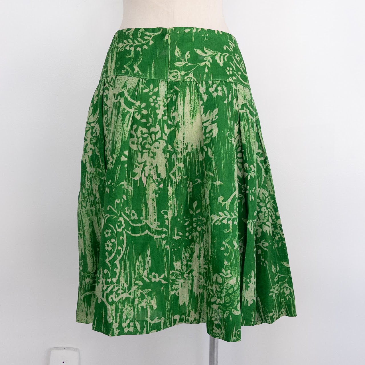 Oscar de la Renta Emerald Silk Floral Midi Skirt