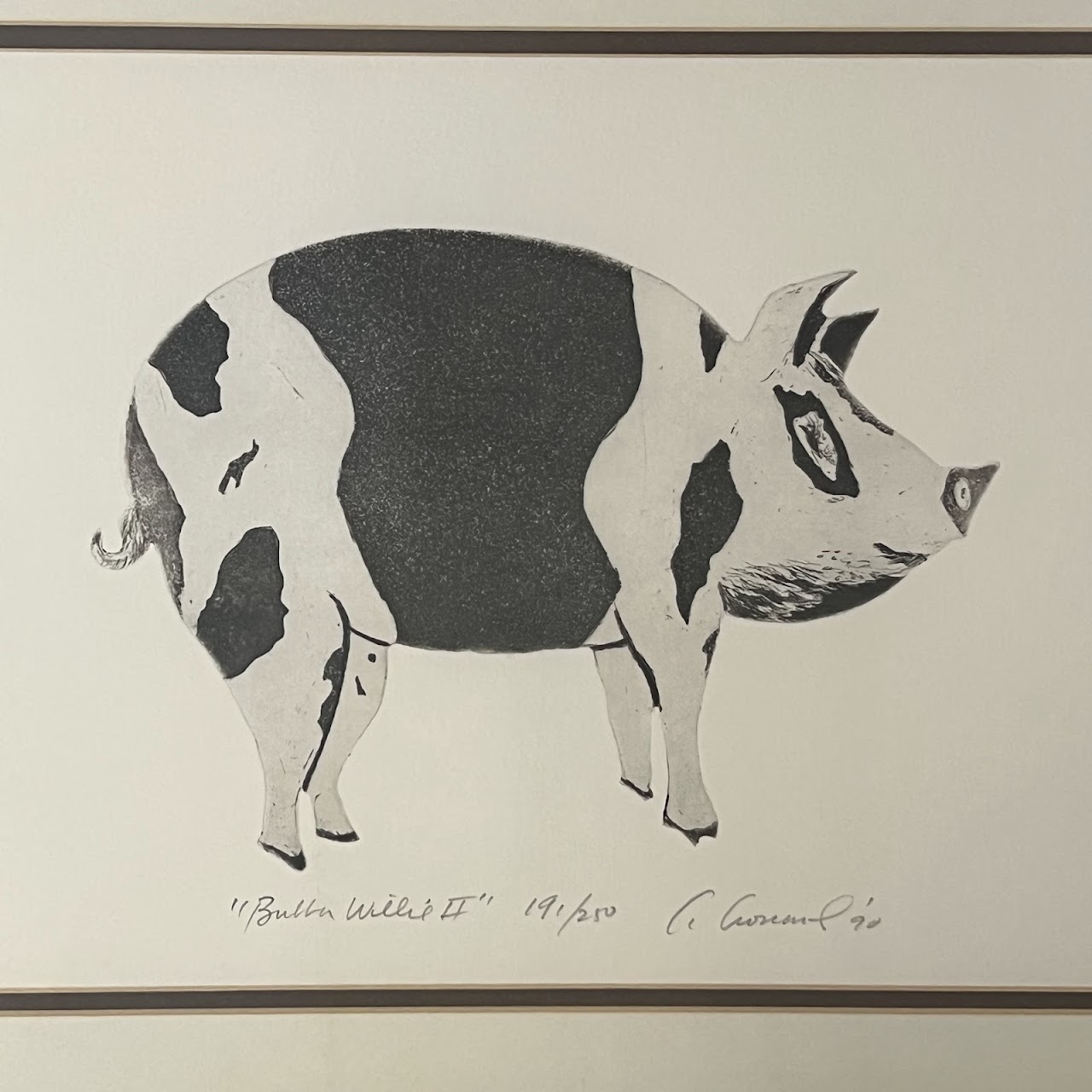 'Bubba Willie II' Signed Pig Portrait Aquatint Etching