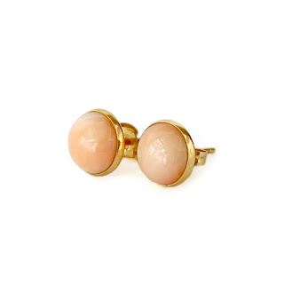 14K Gold and Pink Coral Button Earrings