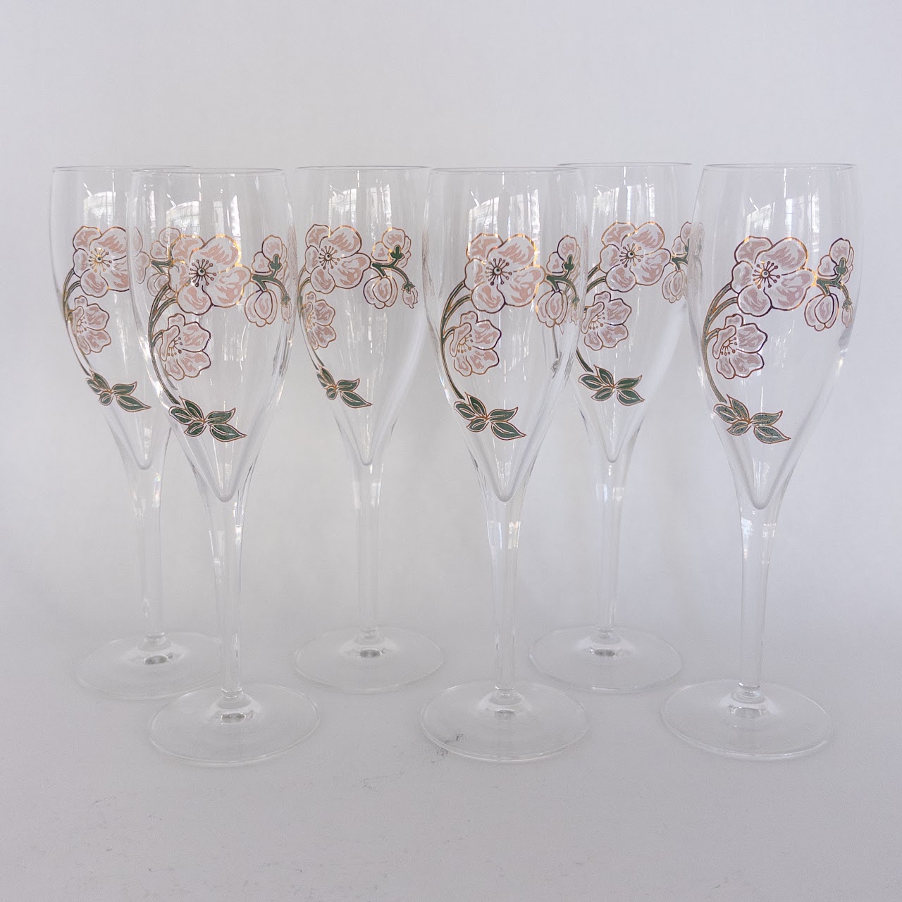 Perrier- Jouet Set of Six Decorated Champagne Flutes