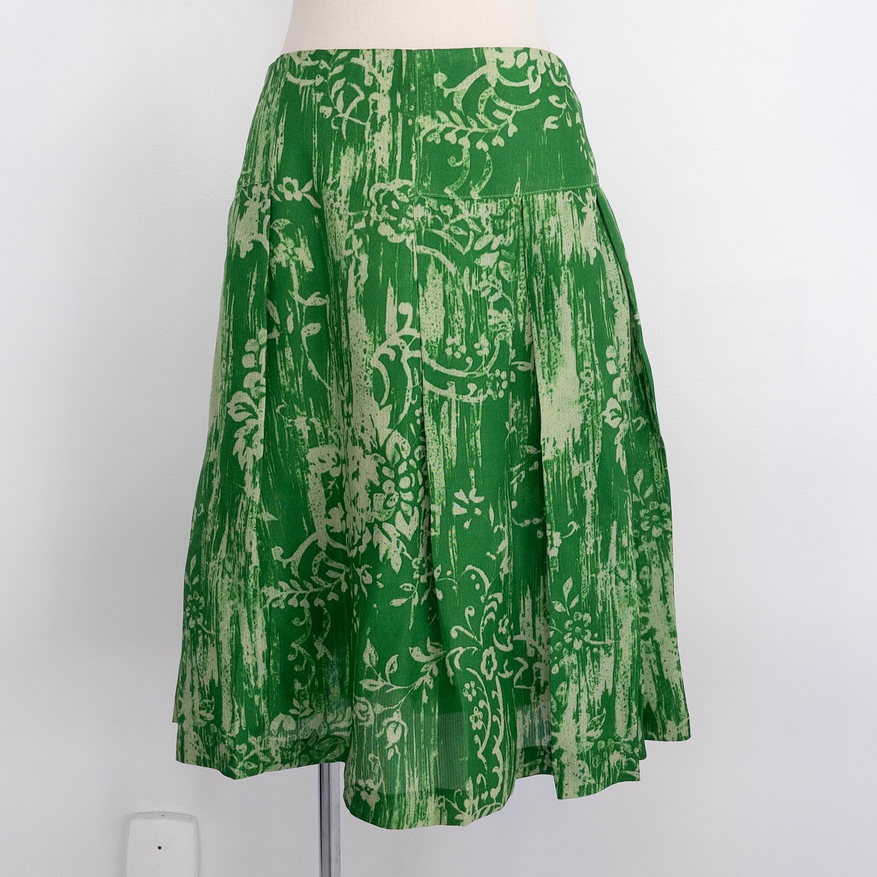 Oscar de la Renta Emerald Silk Floral Midi Skirt