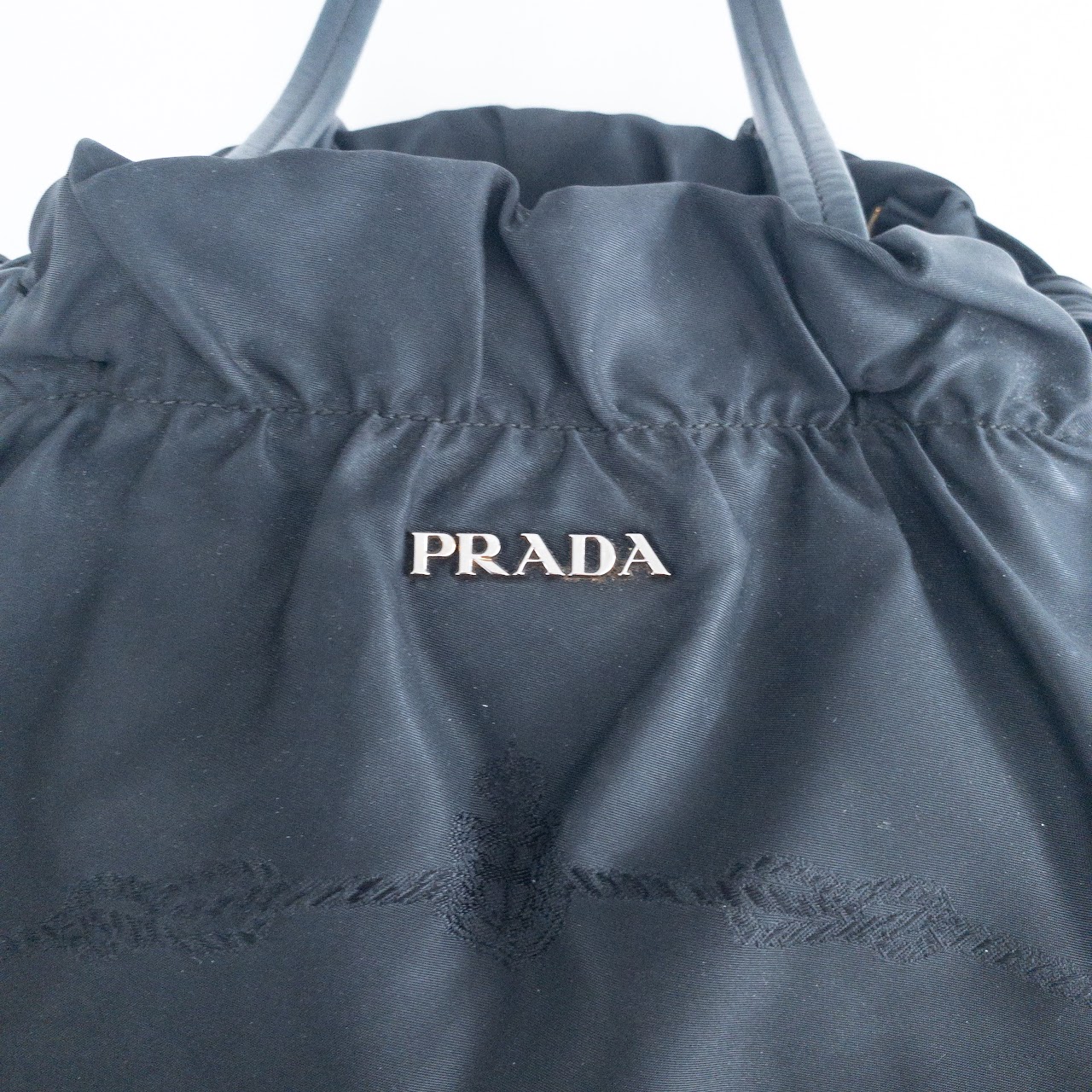 Prada Nylon and Leather Bow Drawstring Shoulder Bag