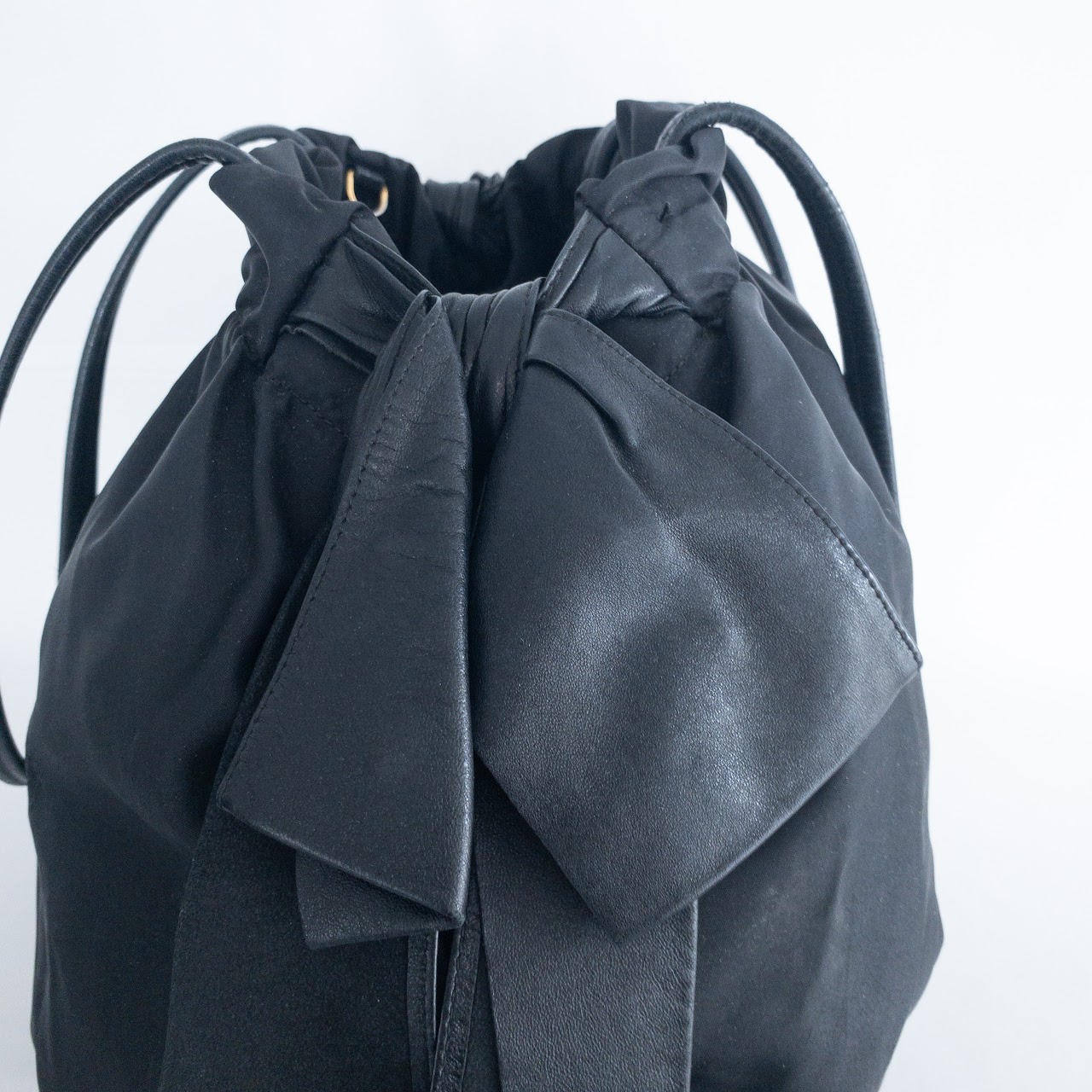 Prada Nylon and Leather Bow Drawstring Shoulder Bag