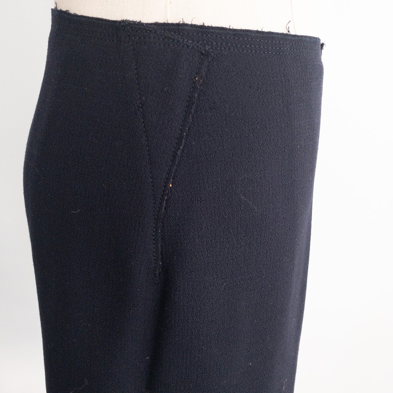 Prada Navy Blue A-Line Raw Hem Wool Midi Skirt