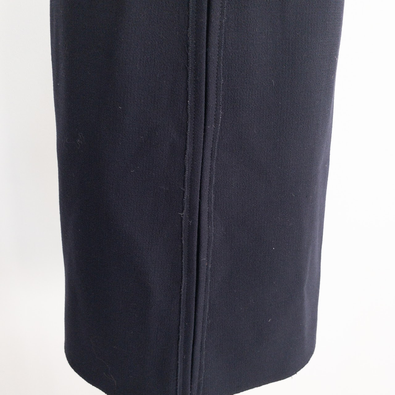 Prada Navy Blue A-Line Raw Hem Wool Midi Skirt