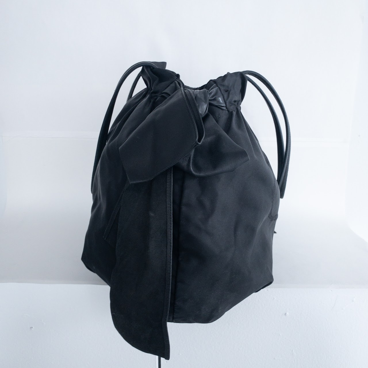 Prada Nylon and Leather Bow Drawstring Shoulder Bag